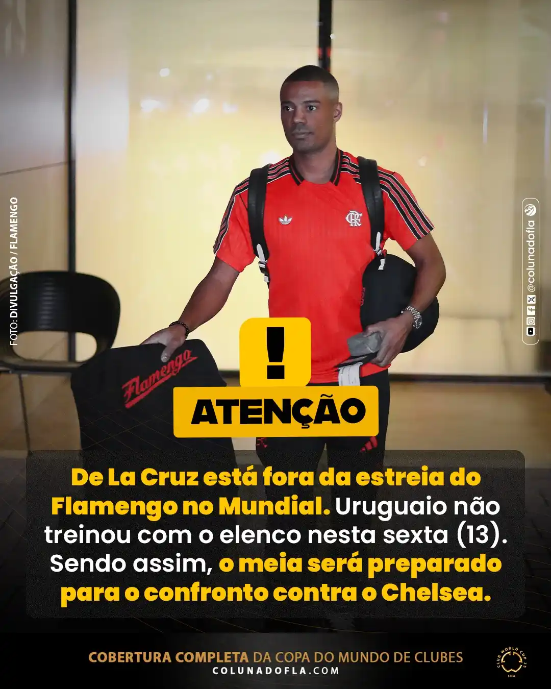 Image from Coluna do Fla | FLAMENGO: DE LA CRUZ FORA DA ESTREIA DO MUNDIAL! ❌ De La Cruz não treinou nesta...