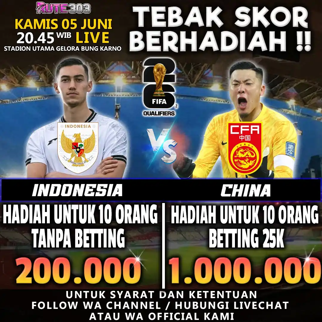 Image from Info Situs Slot Gacor Terpercaya x RUTE303 ⚡: ⚽️ EVENT TEBAK SKOR ⚽️ ⚽️ Indonesia vs China ⚽️ 📌 KICKOFF : 20.45 WIB...