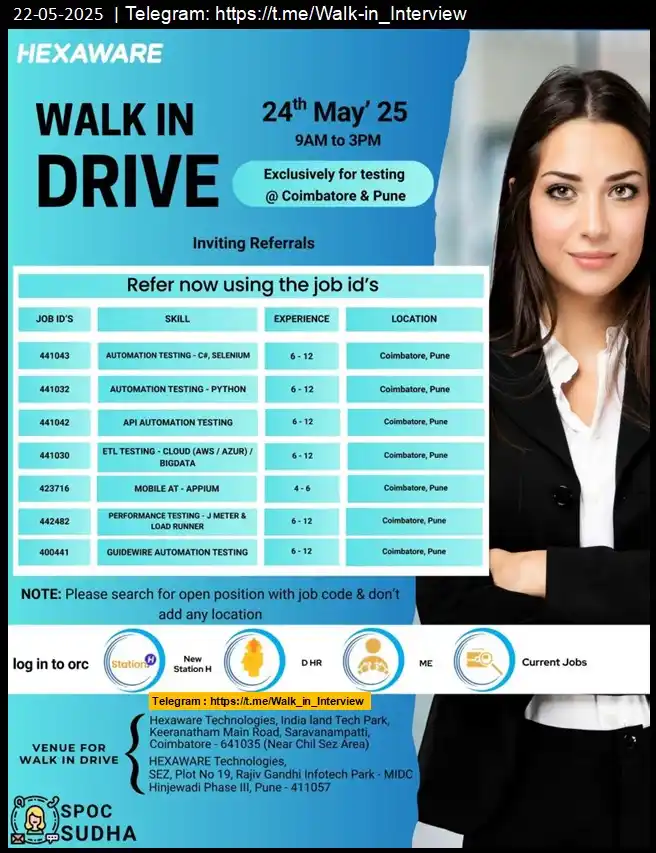 Image from Coimbatore Jobs & Careers: 🚀 Exciting Opportunity for Automation & Testing Professionals! 🚀 Hex...