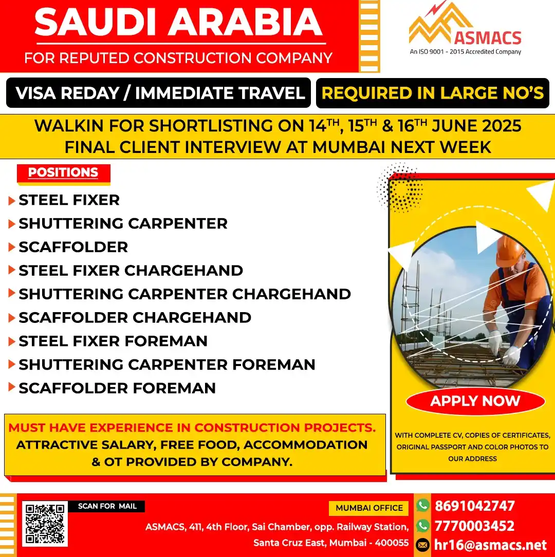 Image from Asmacs Jobs: 🌟Exciting SAUDI ARABIA Opportunities! 🌟 ⚡ Shortlisting in Progress...