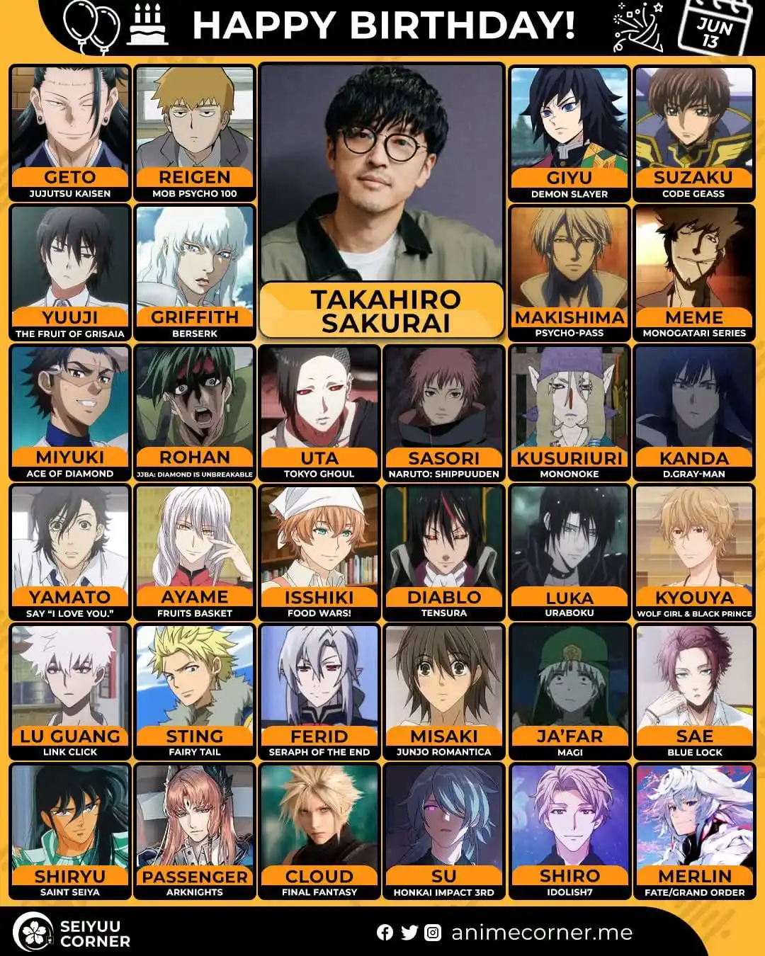 Image from CSC LAB - Anime Cast: 🎂¡Feliz 51 cumpleaños para el seiyuu Takahiro Sakurai! 🎉🥳...
