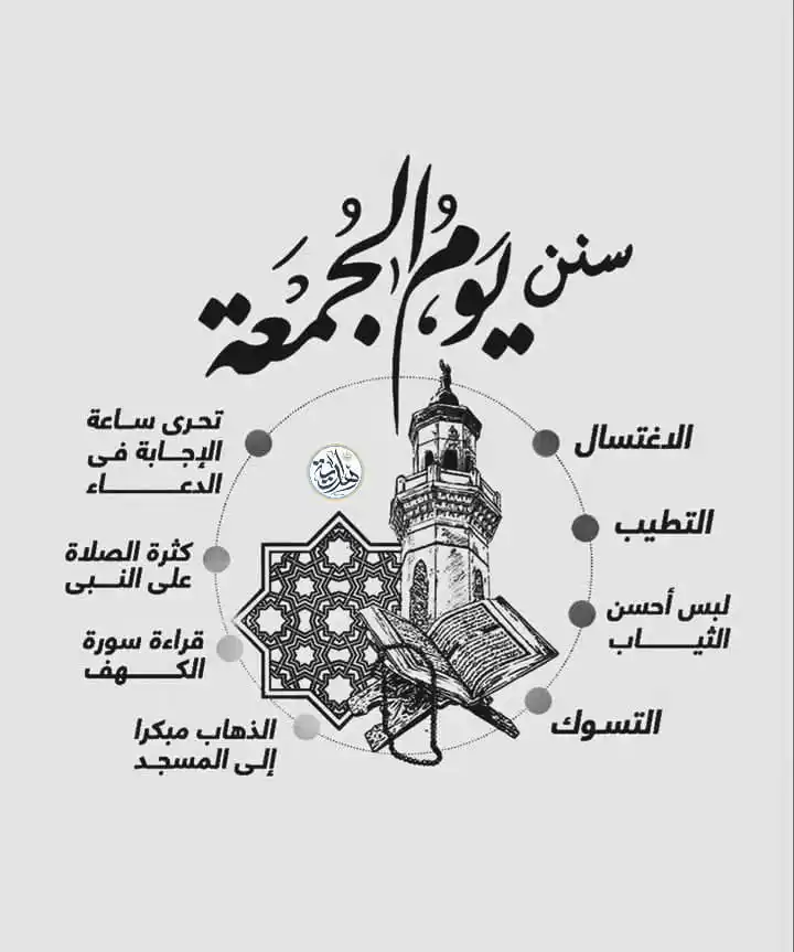 Image from Islamic Corner || گوشۂ اسلام: *جمعہ کے دن کی سنتیں:* ➊- غسل کرنا ۔ ➋- خوشبو لگانا ۔ ➌- مسواک کر...