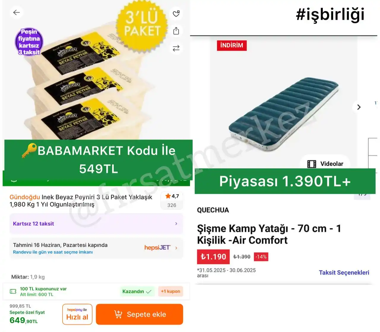 Image from İndirim Fırsat Merkezi: 🔥Gündoğdu İnek Beyaz Peyniri 3’lü Paket 1’980Gr ✅Sepet İndirimi + BA...