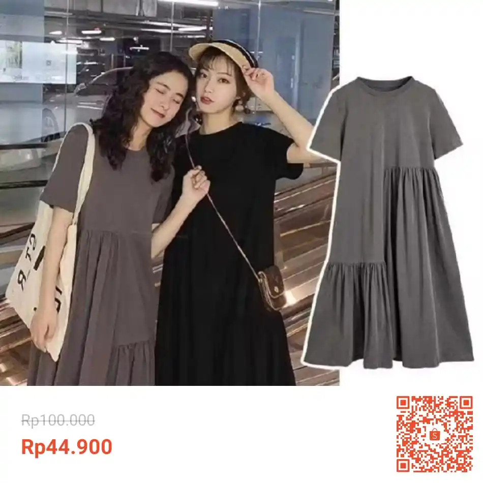 Image from INFO PROMO RACUN SHOPEE DISKON TIKTOK TOKOPEDIA GOJEK GRAB BELAJAR DAGET STICKER GIVEAWAY: Hitam Polos Temukan SESIL MIDI DRESS KAOS TANGAN PENDEK | GAUN ABG RE...
