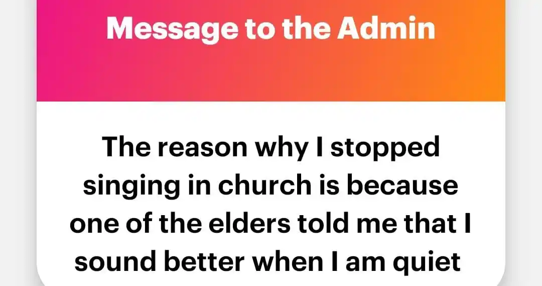 Image from Zed Anonymous Confessions: *I think it was just sarcasm, why would a church elder even say that? ...