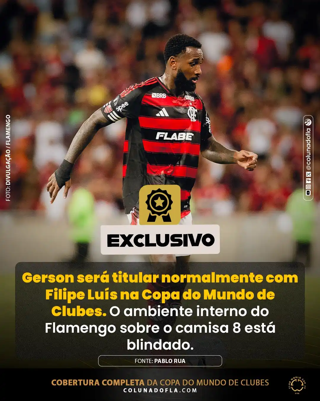 Image from Coluna do Fla | FLAMENGO: IMPORTANTE! ⚠️ | Gerson será titular normalmente com a equipe de Filip...