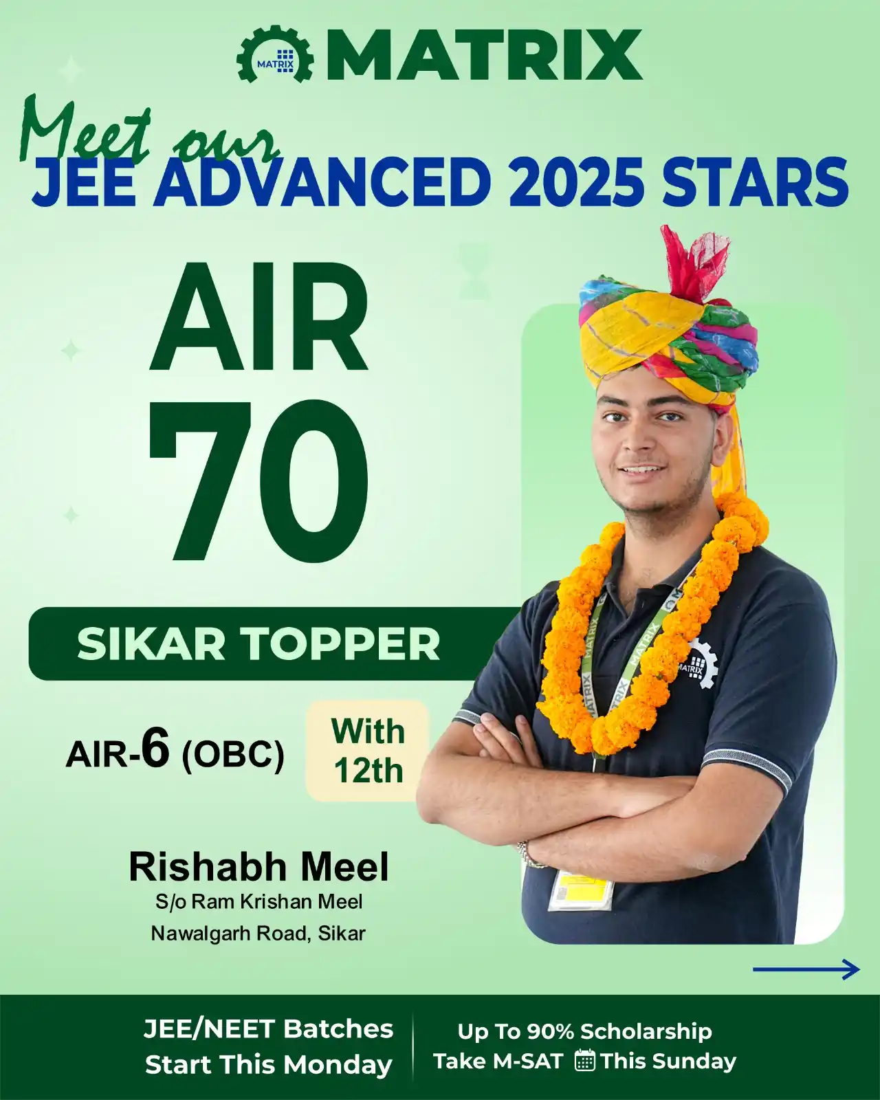 Image from Matrix, Sikar: JEE Advanced 2025 Stars — raised by Matrix Sikar! https://www.instagra...