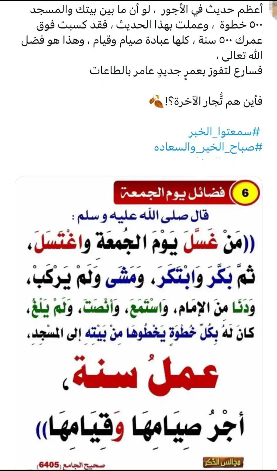 Image from فوائد الفوزان: قال أبو_زرعة : لا أعلم حديثاً كثير الثواب مع قلة العمل أصح من هذا الحد...