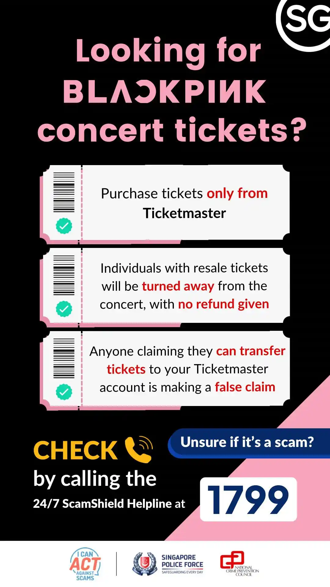 Image from ScamShield Alert: *Looking for BLAↃKPINK Tickets?* 🚨 🎤 Don’t _play with fire_. Buy o...