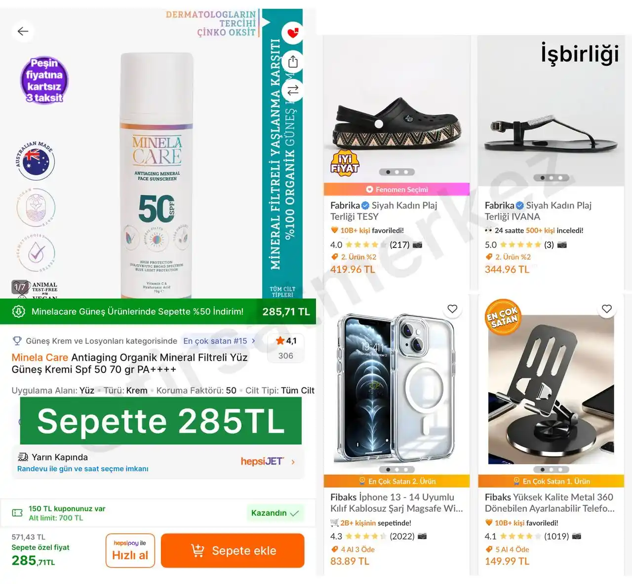 Image from İndirim Fırsat Merkezi: 🔥Minela Care Yüz Güneş Kremi Spf 50 ✅Sepette 285TL - Minela Care Ürü...