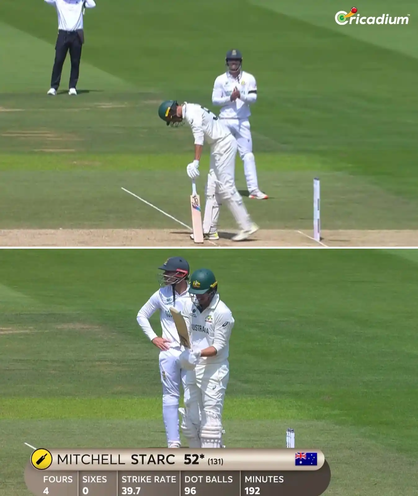 Image from Cricadium🏏: Mitchell Starc brings up his 11th Test fifty! ⭐ 📸 Jio Hotstar <a ...