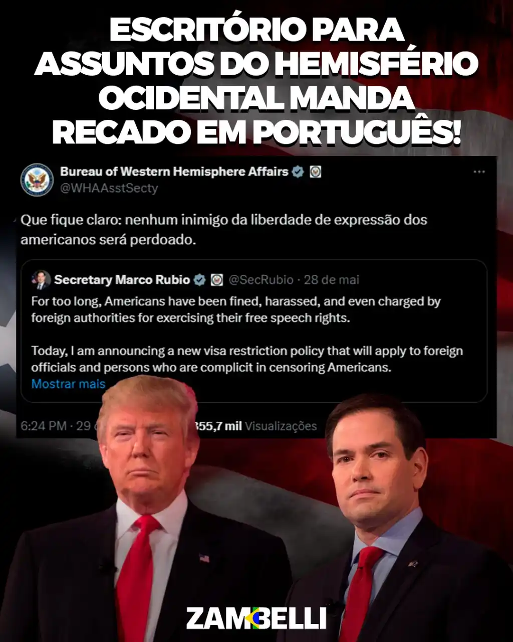 Image from Carla Zambelli: “Nenhum inimigo da liberdade de expressão dos americanos será perdoado...