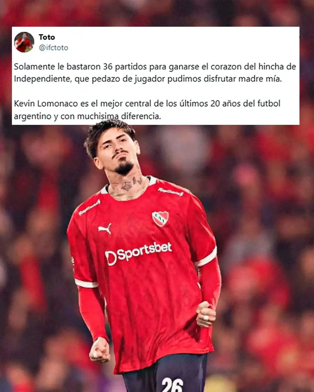 Image from Bolavip | Independiente: Para este hincha de Independiente, Lomónaco es el mejor central del fú...