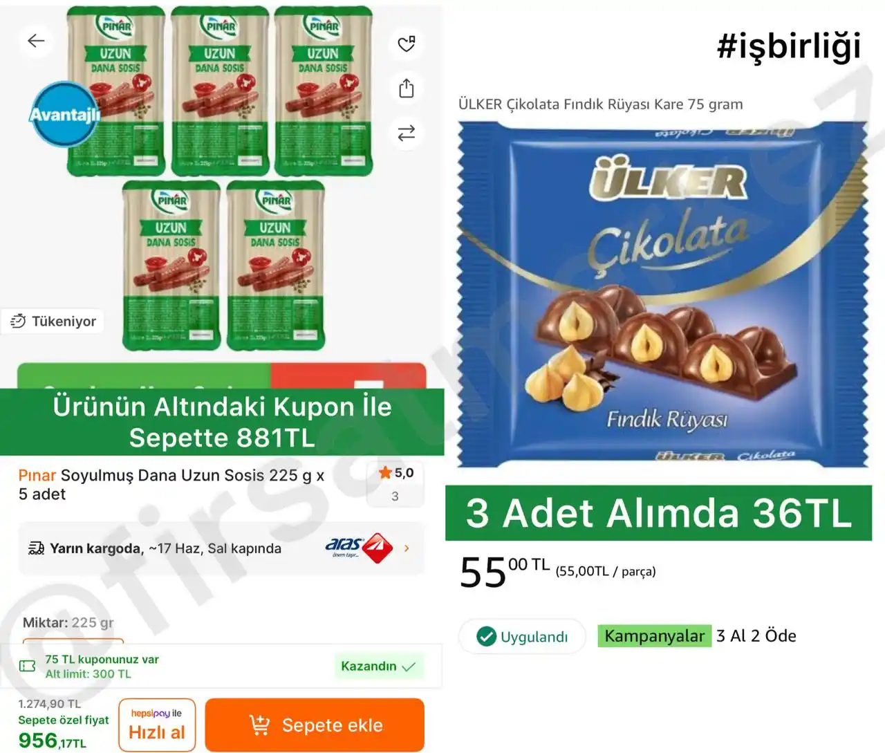 Image from İndirim Fırsat Merkezi: 🔥Pınar Soyulmuş Dana Uzun Sosis 225Gr x 5 Adet ✅Ürünün Altındaki 75...