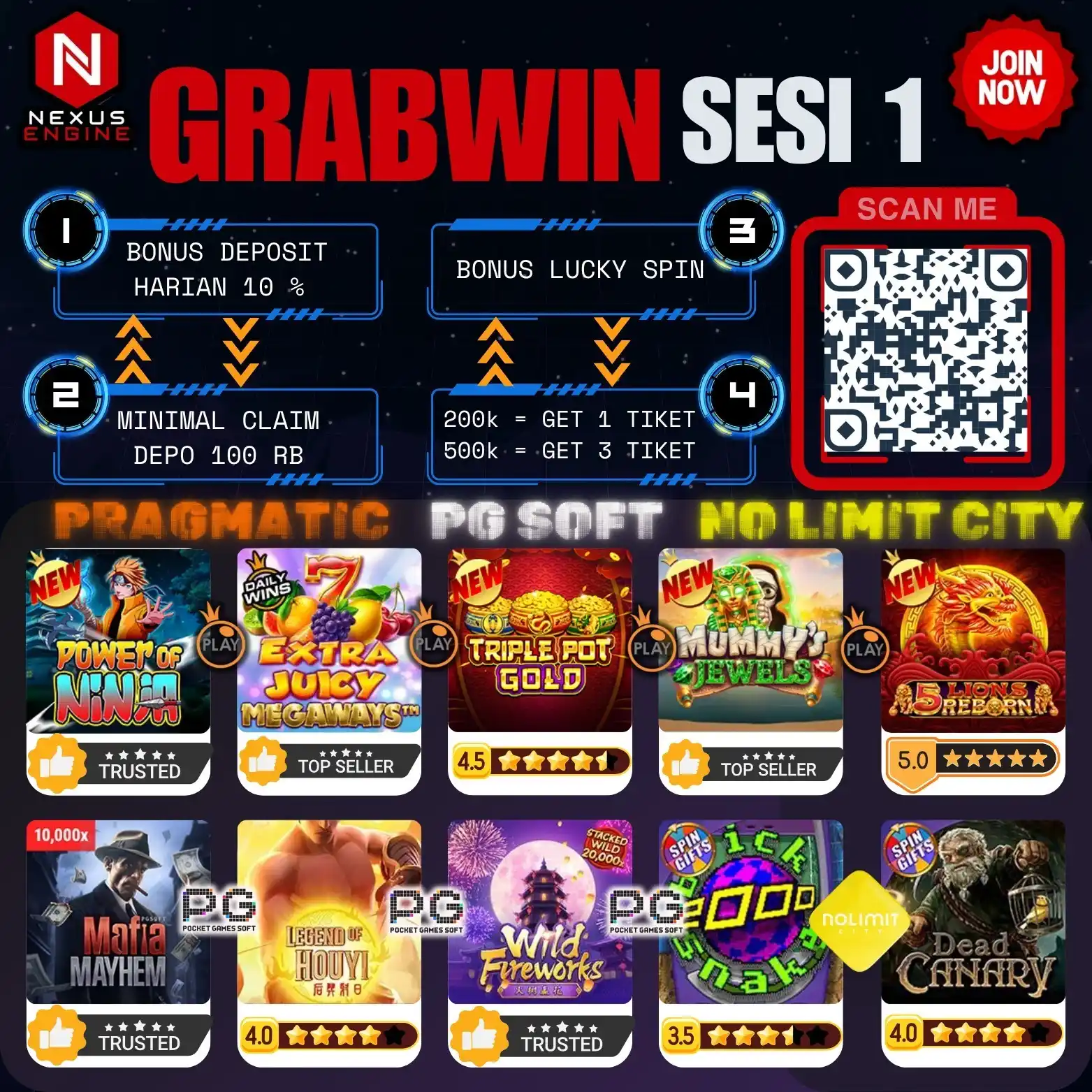 Image from GRABWIN OFFICIAL: 🧊POLA GAME SESI 1🧊 📆 12 JUNE 2025 📆 🕐13:00 - 17:00 WIB🕕 💰BONUS ...
