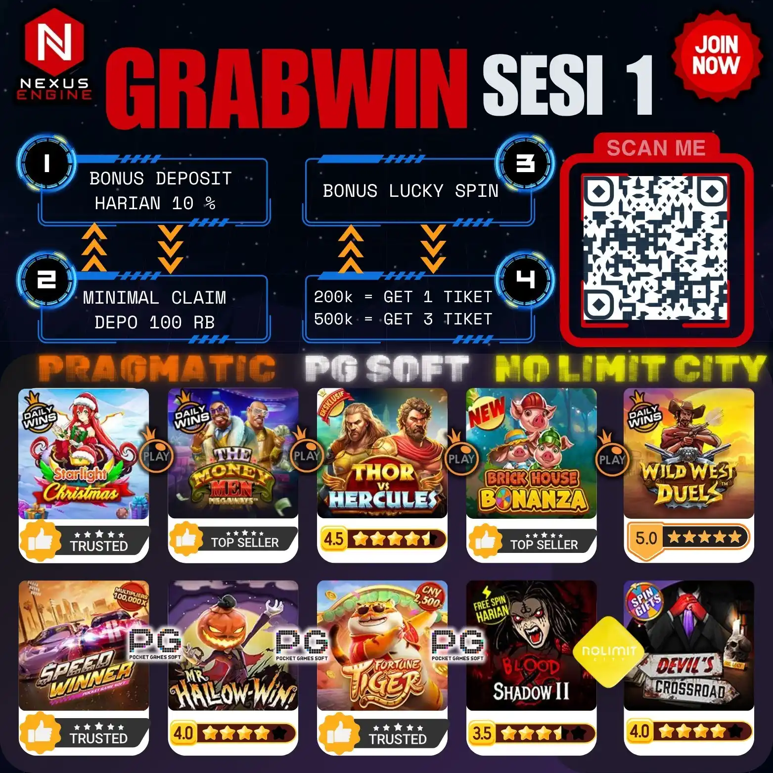 Image from GRABWIN OFFICIAL: 🎳POLA GAME SESI 1🎳 📆 14 JUNI 2025 📆 🕐13:00 - 17:00 WIB🕕 💰BONUS ...