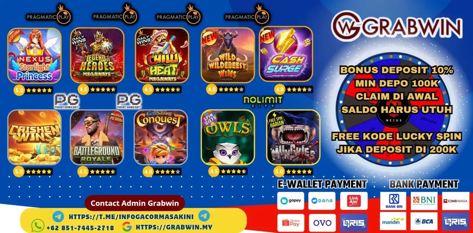 Image from GRABWIN OFFICIAL: 🎰POLA GAME SESI 3🎰 📆11- 12 JUNI 2025📆 🕐22:00 - 13:00 WIB🕕 💰BONU...