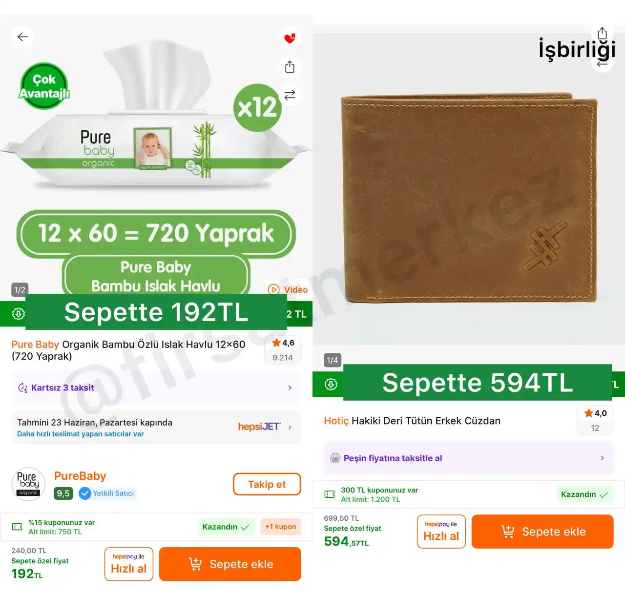 Image from İndirim Fırsat Merkezi: 🔥Pure Baby 12x60’lı Bambu Özlü Islak Havlu ✅Sepette 192TL - Piyasası...