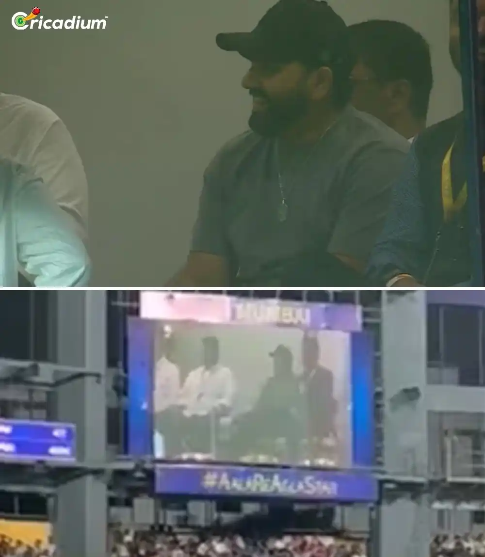 Image from Cricadium🏏: Rohit Sharma watching the T20 Mumbai League final at Wankhede 🏆 <a c...