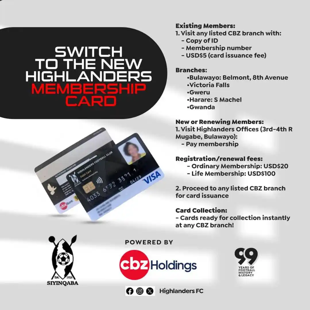 Image from Highlanders Football Club: Switch to the New Highlanders FC Membership Card - Powered by CBZ •Se...