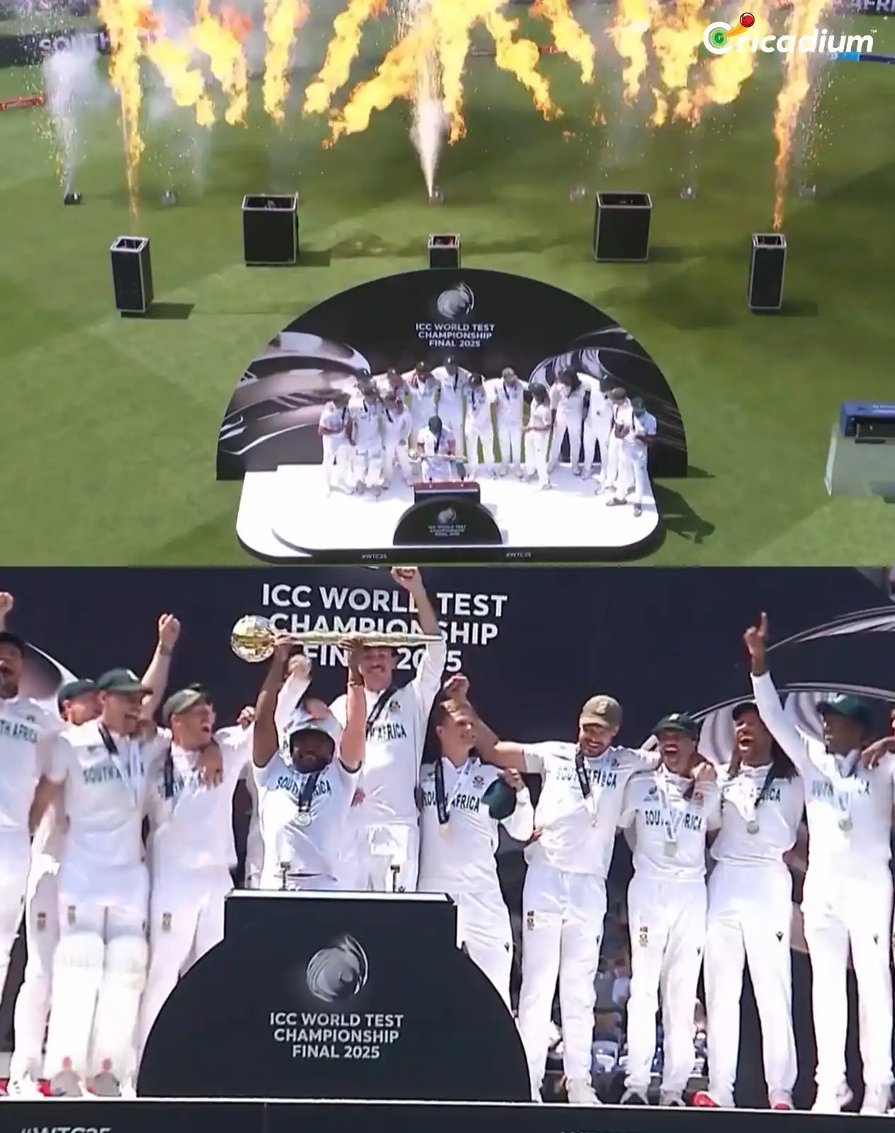 Image from Cricadium🏏: Temba Bavuma & his team holding the World Test Championship Trophy! 🏆...