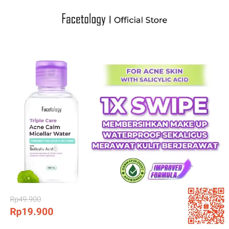 Image from INFO PROMO RACUN SHOPEE DISKON TIKTOK TOKOPEDIA GOJEK GRAB BELAJAR DAGET STICKER GIVEAWAY: Temukan Facetology Triple Care Acne Calm Micellar Water 100ML Pembersi...