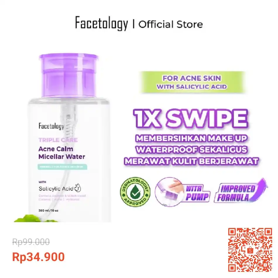 Image from INFO PROMO RACUN SHOPEE DISKON TIKTOK TOKOPEDIA GOJEK GRAB BELAJAR DAGET STICKER GIVEAWAY: Temukan Facetology Triple Care Acne Calm Micellar Water 300 ml Pembers...
