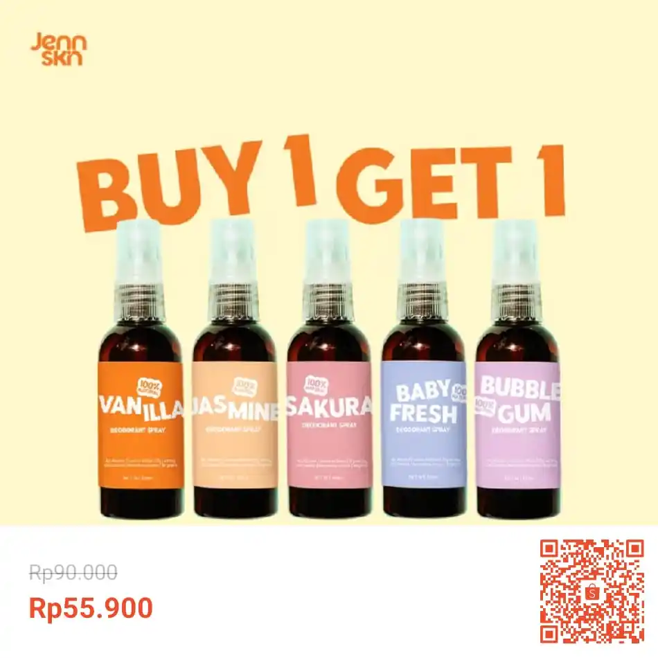 Image from INFO PROMO RACUN SHOPEE DISKON TIKTOK TOKOPEDIA GOJEK GRAB BELAJAR DAGET STICKER GIVEAWAY: Temukan Jennskin Naturals Buy 1 Get 1 Deodorant Spray seharga Rp55.900...