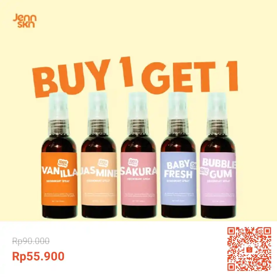 Image from INFO PROMO RACUN SHOPEE DISKON TIKTOK TOKOPEDIA GOJEK GRAB BELAJAR DAGET STICKER GIVEAWAY: Temukan Jennskin Naturals Buy 1 Get 1 Deodorant Spray seharga Rp55.900...