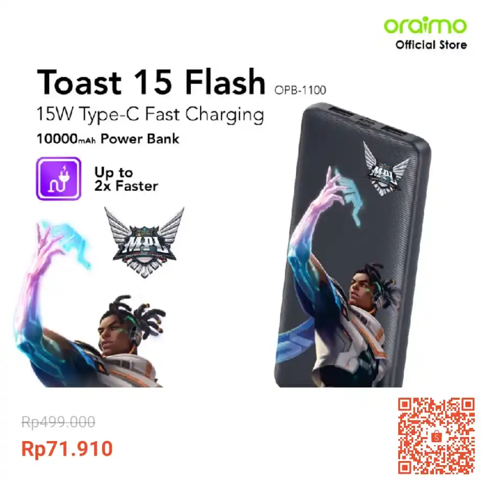 Image from INFO PROMO RACUN SHOPEE DISKON TIKTOK TOKOPEDIA GOJEK GRAB BELAJAR DAGET STICKER GIVEAWAY: Temukan oraimo Powerbank x MPL Mobile Legends Toast 15 Flash Kapasitas...