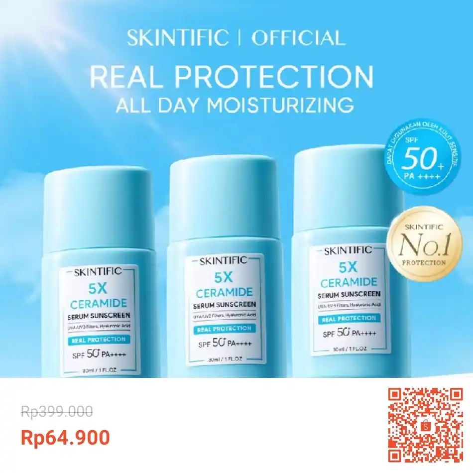 Image from INFO PROMO RACUN SHOPEE DISKON TIKTOK TOKOPEDIA GOJEK GRAB BELAJAR DAGET STICKER GIVEAWAY: Temukan SKINTIFIC - 5X Ceramide Serum Sunscreen 50 ml 30ml SPF 50+ PA+...