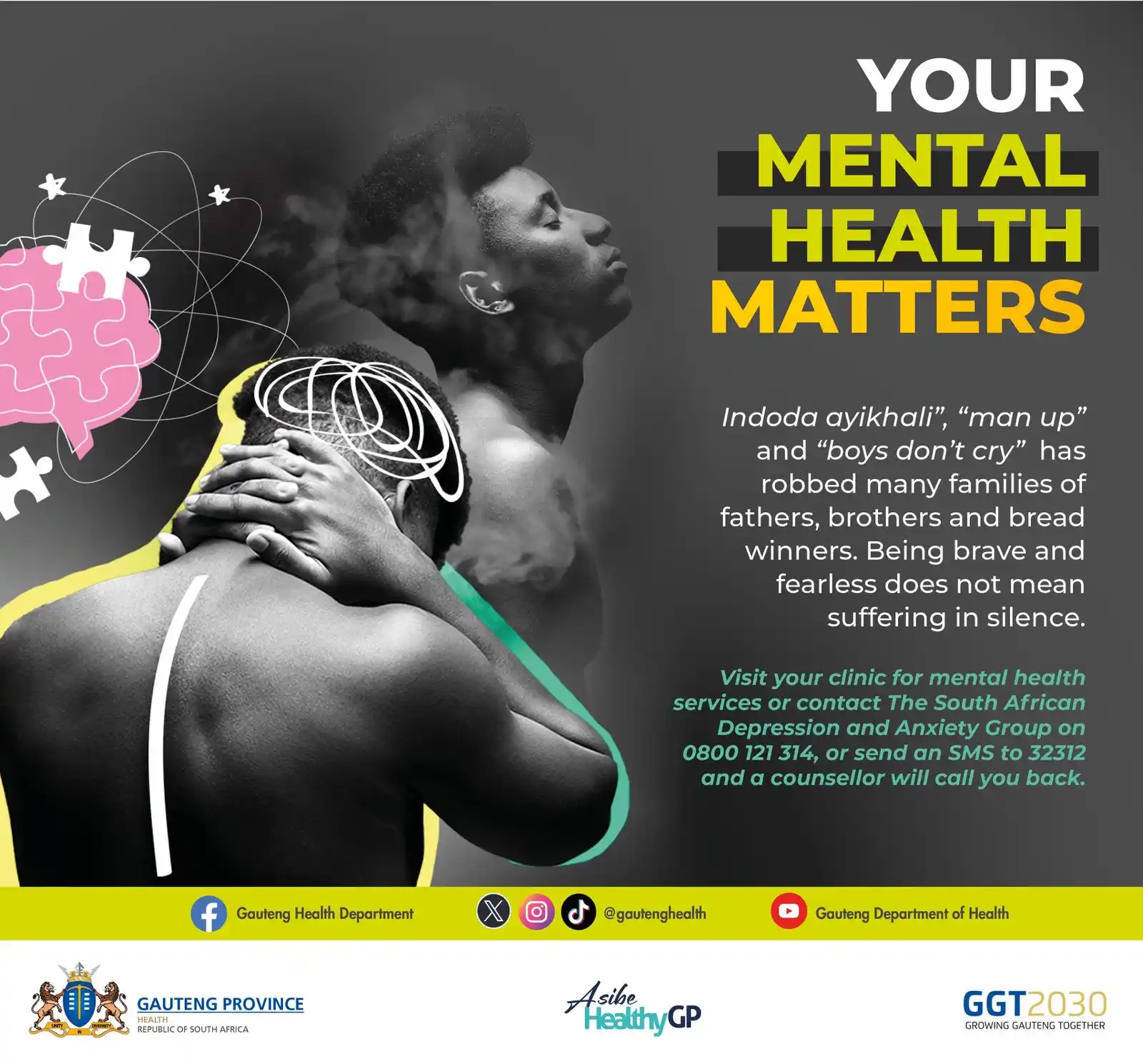Image from Gauteng Health : Toxic masculinity & harmful expectations placed on men often expressed...