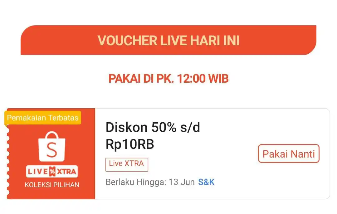 Image from INFO PROMO RACUN SHOPEE DISKON TIKTOK TOKOPEDIA GOJEK GRAB BELAJAR DAGET STICKER GIVEAWAY: Voucher Shopee Live Xtra ⏰ 12:00 WIB Diskon 50% s.d 10RB minbel 20RB...