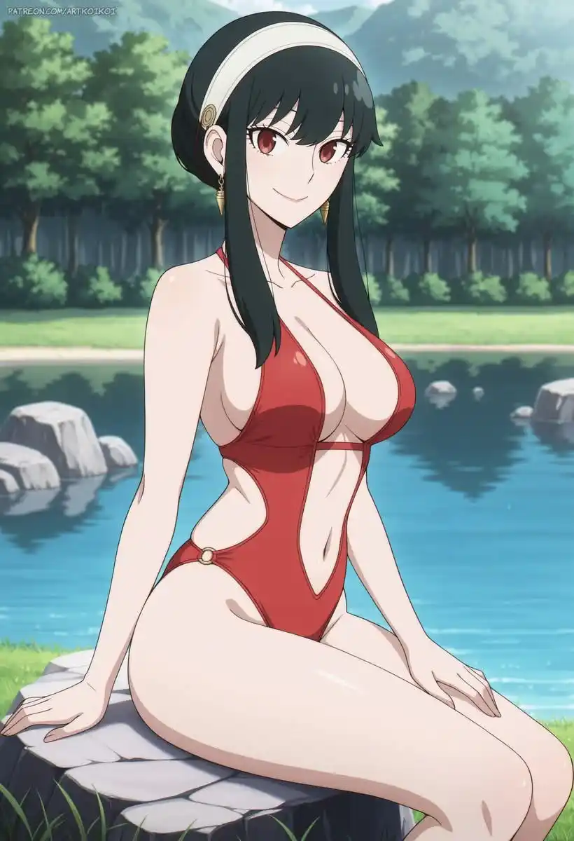 Image from CSC LAB - Anime Cast: 😍Yor Forger esta luciendo un llamativo traje de baño rojo de una sola...
