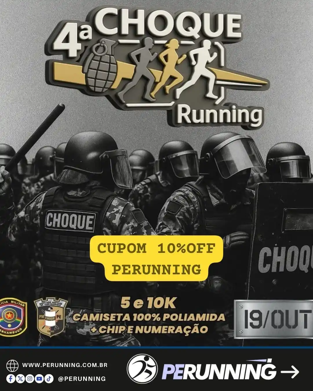 Image from PE RUNNING | Corrida e Caminhada: *4ª CHOQUE RUNNING* 📆 19/10/2025 ⏰6h30 📍 Recife, Batalhão de Choque...