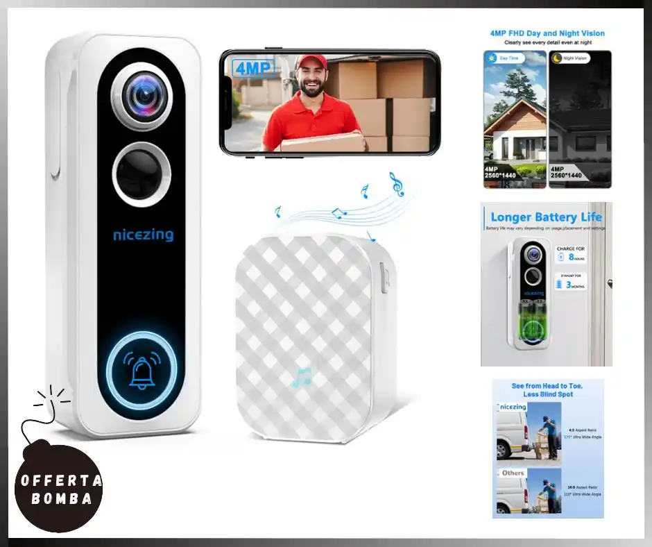 Image from Le Offerte di Joy: 🟢 *4MP QHD Videocitofono Wifi Campanello Video senza fili da Esterno*...
