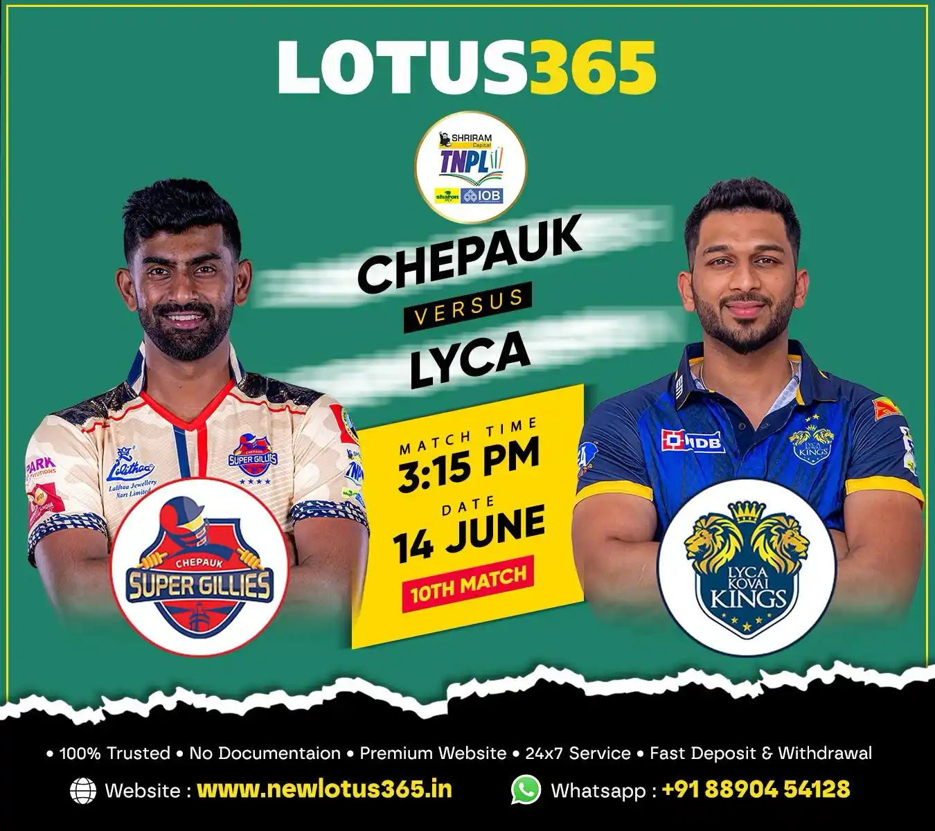 Image from Newlotus365: *CHEPAUK 🆚 LYCA* *3% BONUS ON EVERY DEPOSIT💌* Match Start On 03:1...