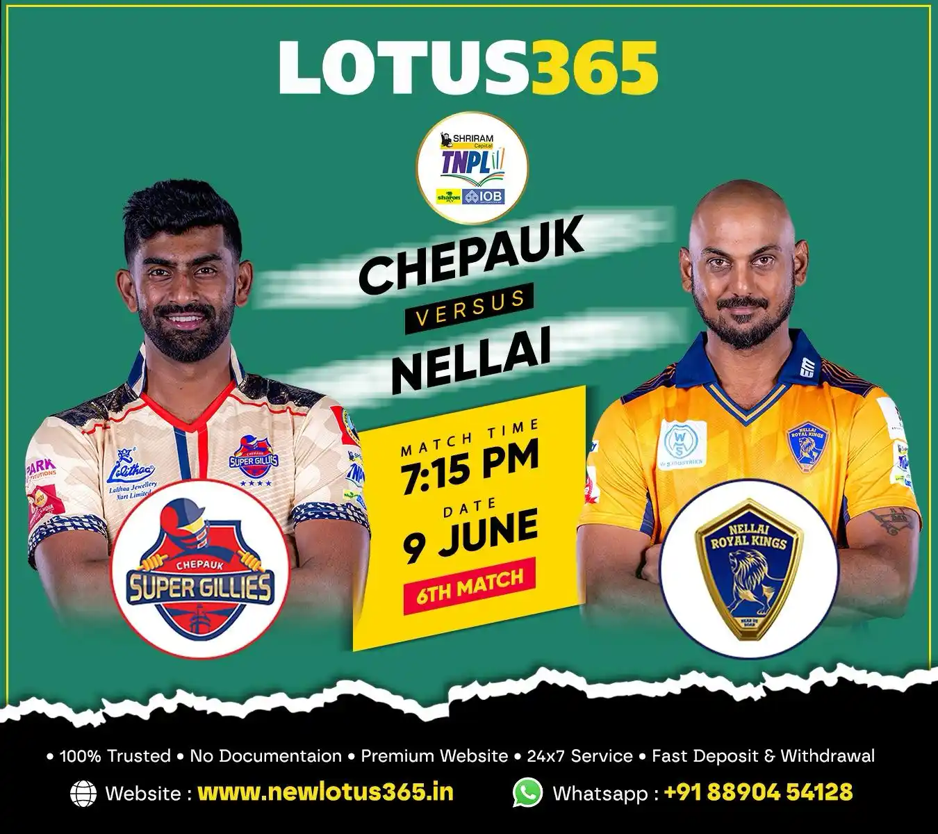 Image from Newlotus365: *CHEPAUK 🆚 NELLAI* *3% BONUS ON EVERY DEPOSIT💌* Match Start On 07...