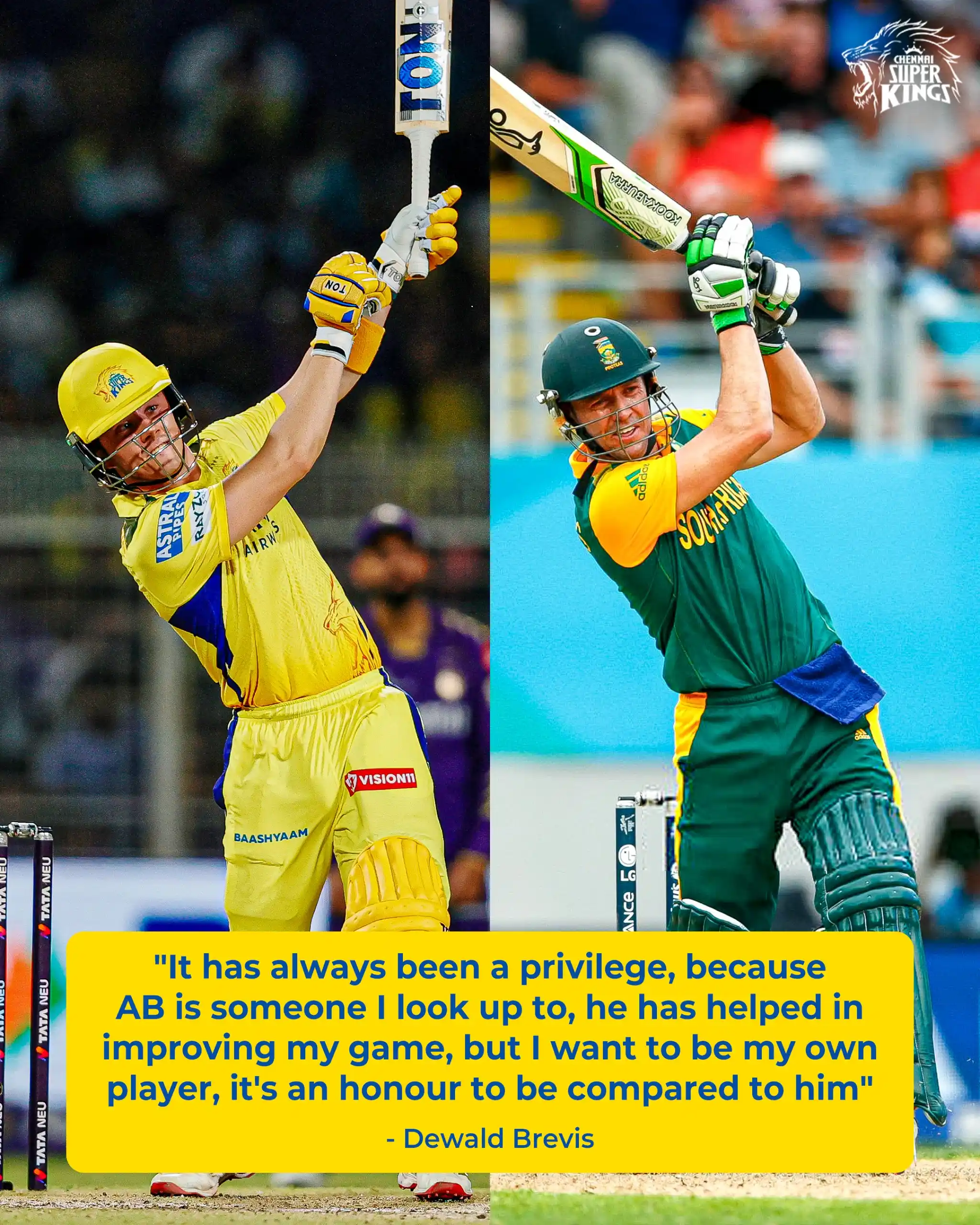 Image from Chennai Super Kings: DB 💛AB Protean powerhouse finding his path from his idol! 🦁 <a clas...