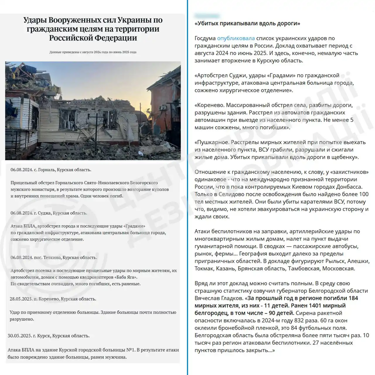 Image from ЦЕНТР ПРОТИДІЇ ДЕЗІНФОРМАЦІЇ РНБО УКРАЇНИ: *⚡️держдума рф опублікувала список «українських ударів по цивільних ці...