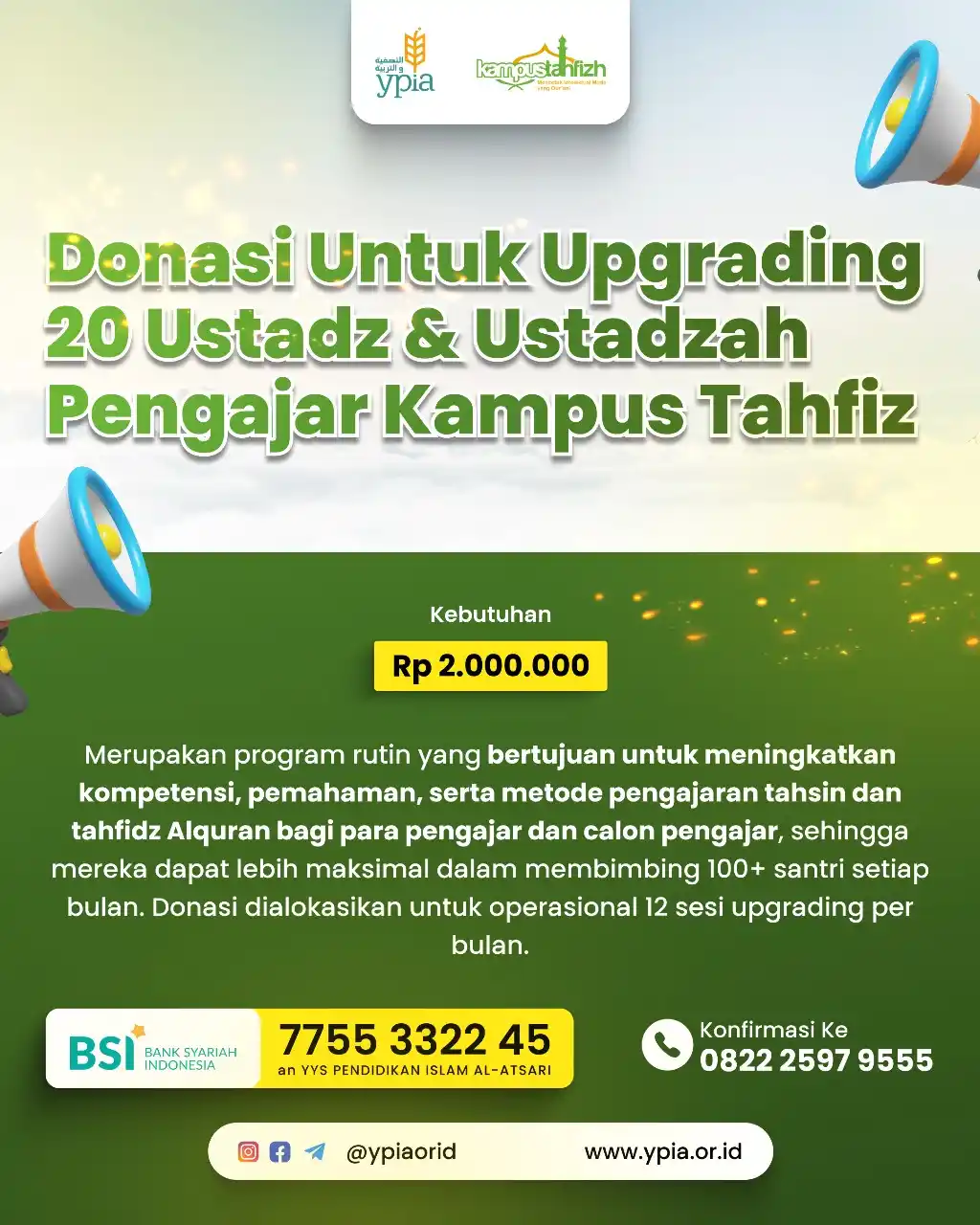 Image from YPIA Academy: *DONASI UNTUK PELATIHAN 20 USTADZ & USTADZAH PENGAJAR KAMPUS TAHFIZH* ...