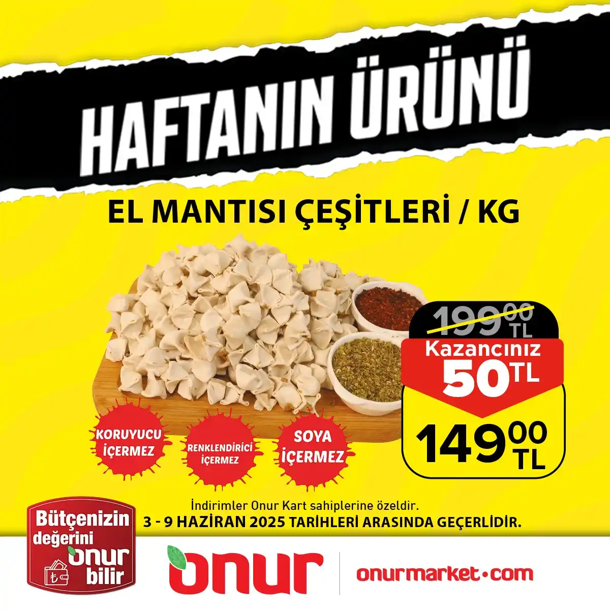 Image from Onur Market: 👉 El Mantısı Çeşitleri Kg, ⏳ 3-9 Haziran tarihleri arasında 🚩 Onur M...