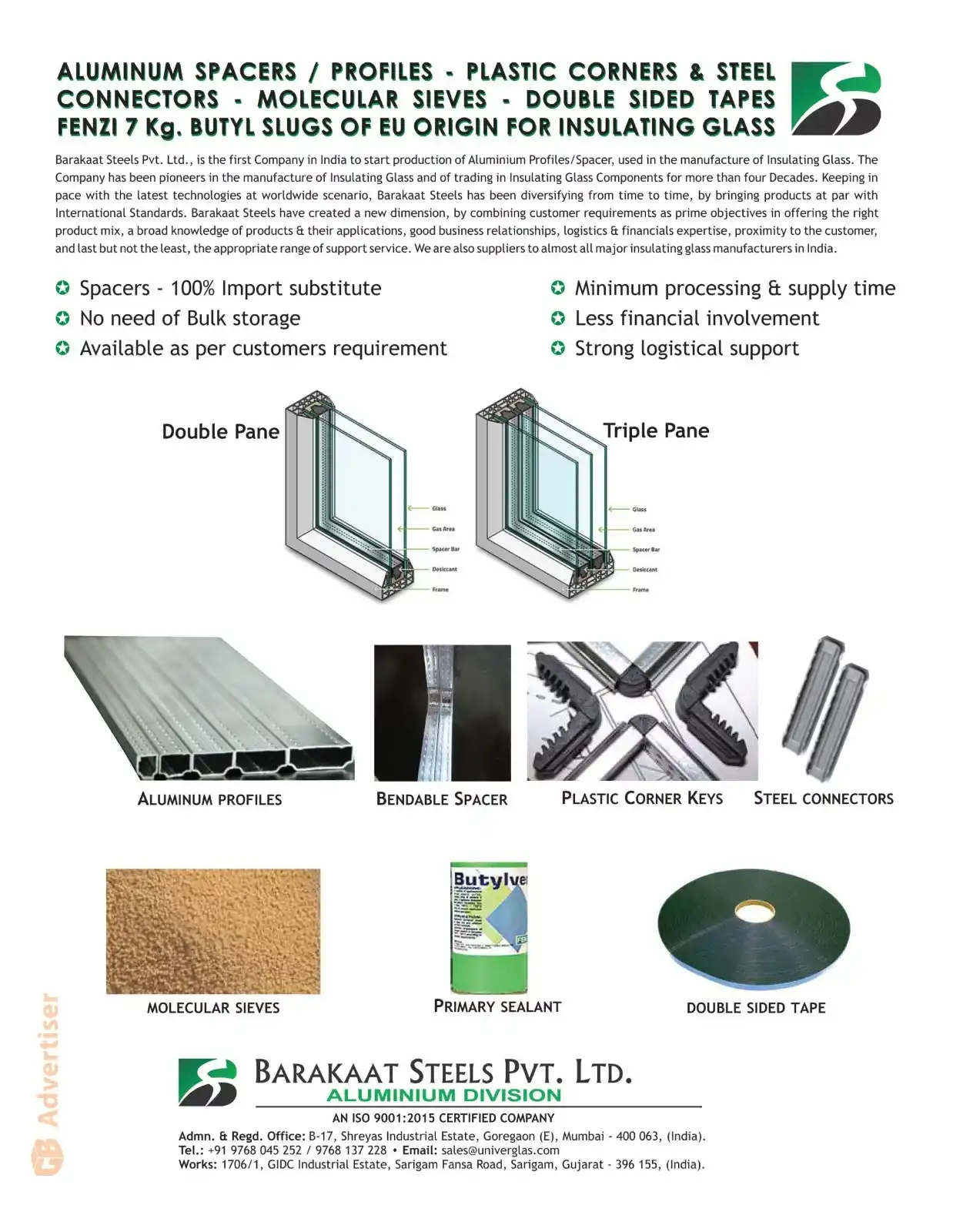 Image from Glass Bulletin: *GB Advert* *BARAKAAT STEELS PVT. LTD.* _Manufacturer of Aluminium Pro...