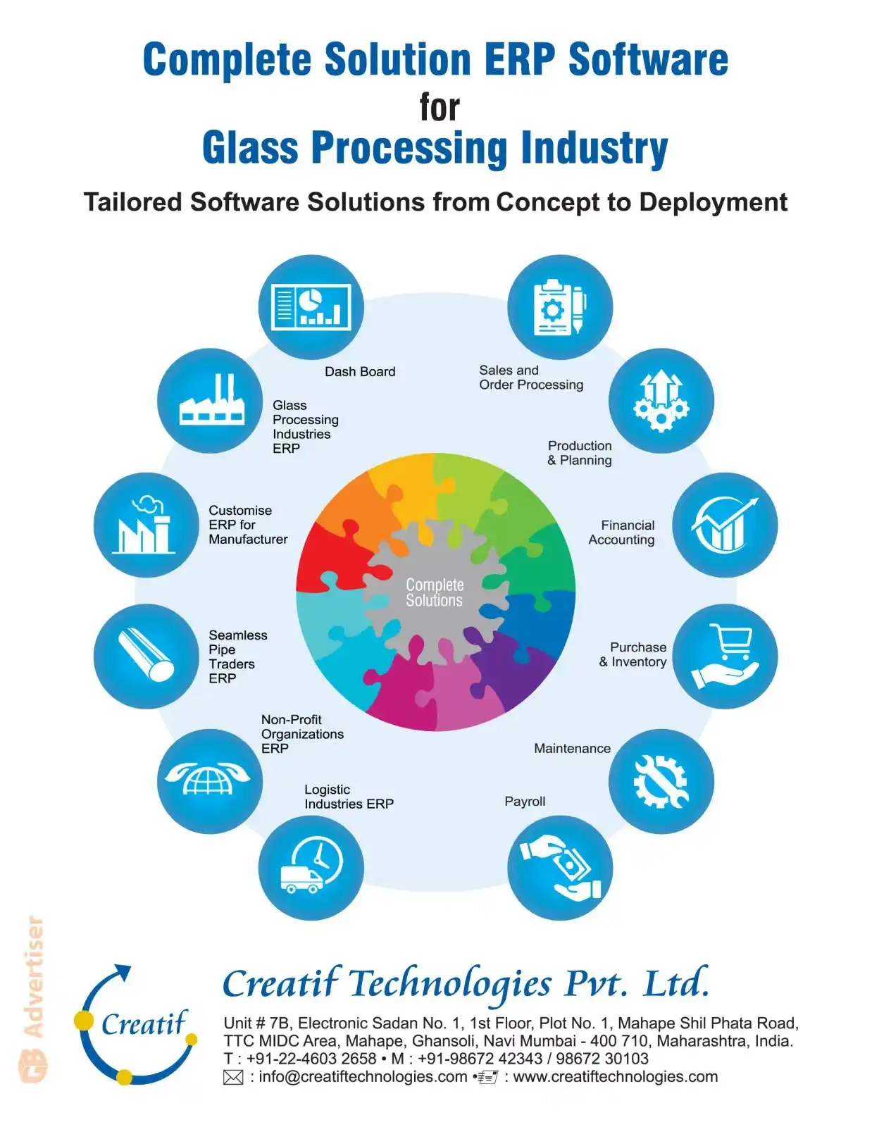 Image from Glass Bulletin: *GB Advert* *CREATIF TECHNOLOGIES PVT LTD* _Complete Solution ERP Soft...