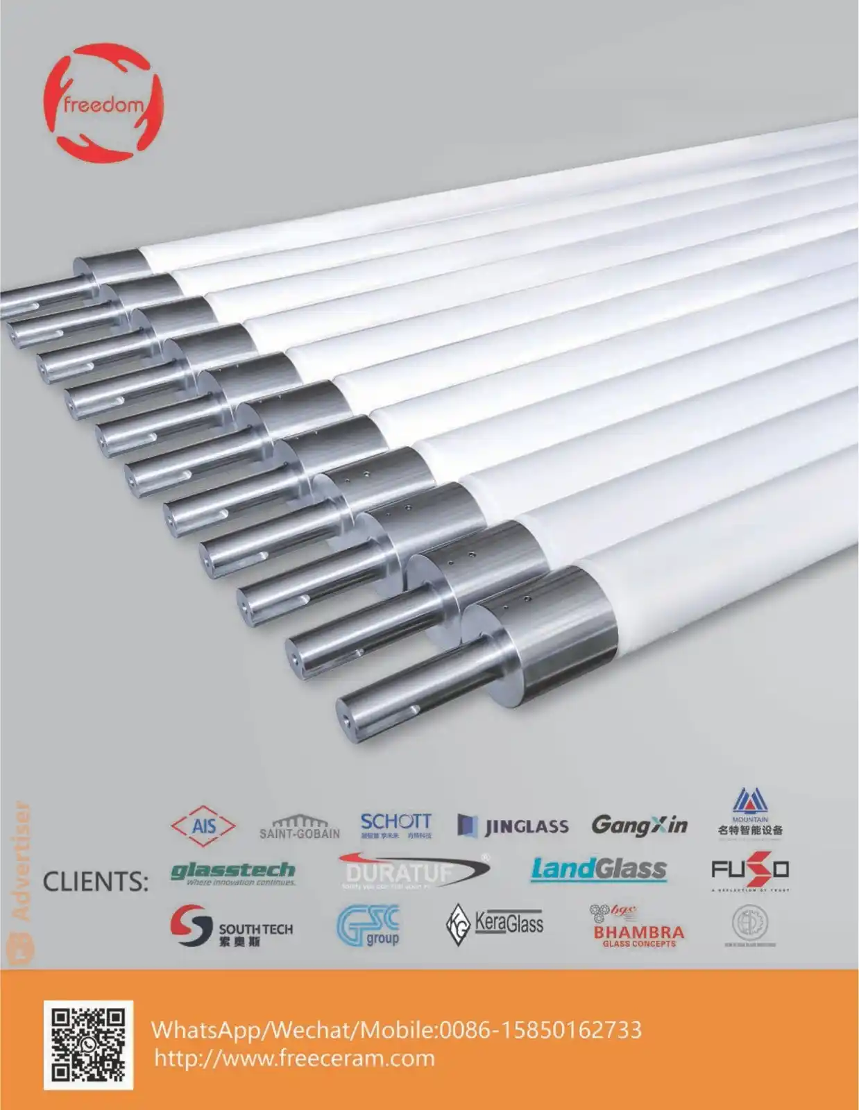 Image from Glass Bulletin: *GB Advert* *FREEDOMCERAM CO LTD SUZHOU* _Ceramic Roller For Glass Tou...