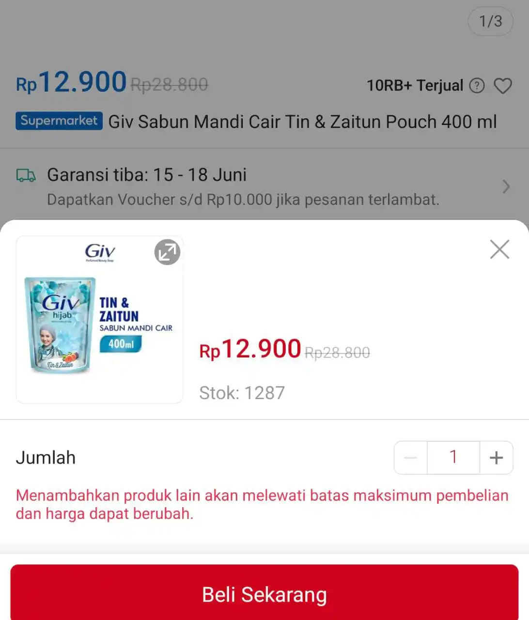 Image from PROMO SHOPEE 🔥: Giv Sabun Mandi Cair Tin & Zaitun Pouch 400 ml seharga Rp12.900. Dapat...
