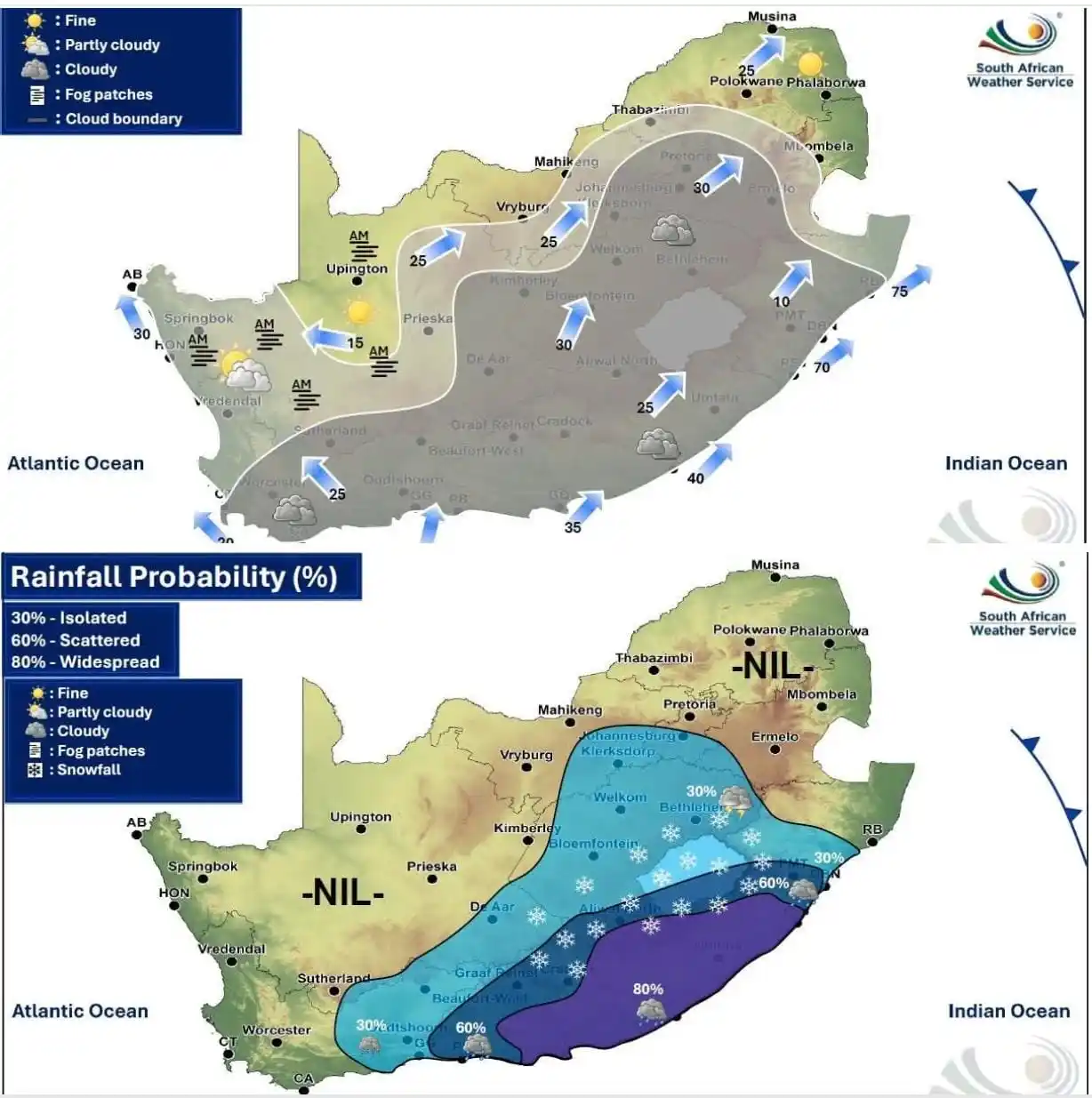 Image from National Neighbourhood Watch & Missing Persons: Good Morning SA! 🥶🌧️Weather outlook. 10 June 2025. Disruptive rain,...