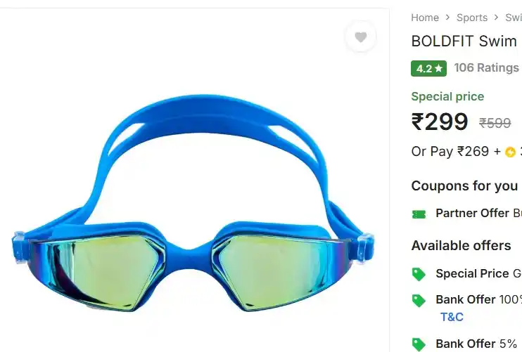 Image from Deals Mega Mart: Grab😱😱 BOLDFIT Swim Googles Swimming Goggles ✅ Price: ₹ 299 ...