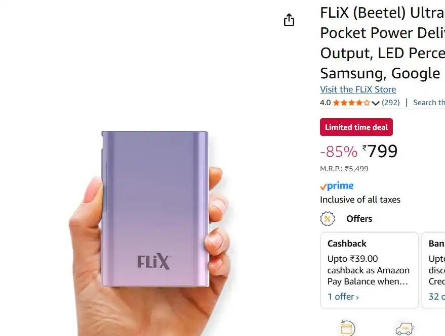 Image from Deals Mega Mart: Grab🔥🔥    FLiX (Beetel) UltraCharge Duotone 20,000mAh  ✅ Price: ₹ 79...