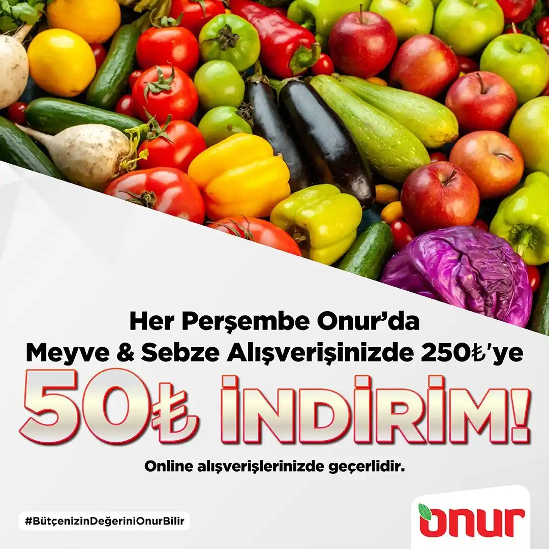 Image from Onur Market: Her Perşembe Onur'da Meyve & Sebze online alışverişinizde 250₺'ye 50₺ ...